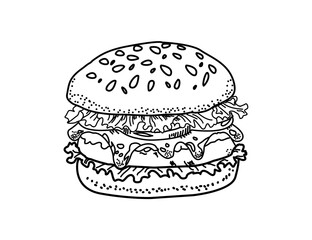 doodle burger pattern background. doodle fast food burger seamless pattern background. seamless pattern of hamburger in doodle style. Seamless Pattern of a Cheese Burger or Hamburger