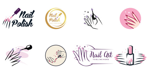 Nail polish logo collection with modern creative and unique concept design Premium Vector