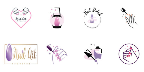 Nail polish logo collection with modern creative and unique concept design Premium Vector