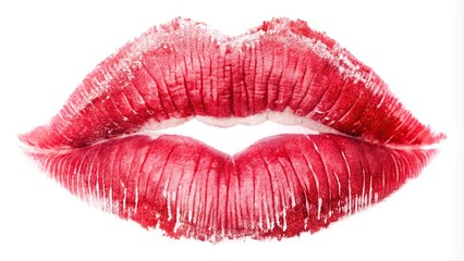 Smudged lipstick on white background