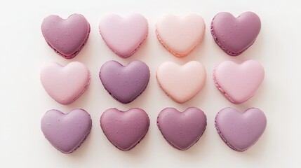 Fototapeta premium Pink Heart Sweet macarons isolated on a white background,Love romantic,Happy Valentines Day,Macaroons cake creative layout,Sweet collection and design element, Flat lay.