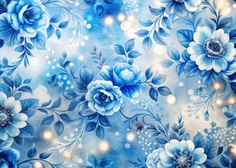 Blue and white watercolor floral print: a vintage retro textile design.