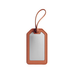3D Render of a Blank Rectangular Luggage Tag with Matte White Center and Orange-Brown Border Isolated on White Background