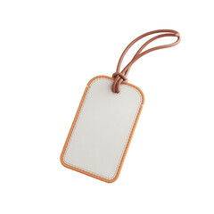3D Render of a Blank Rectangular Luggage Tag with Matte White Center and Orange-Brown Border Isolated on White Background