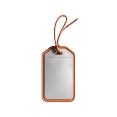 3D Render of a Blank Rectangular Luggage Tag with Matte White Center and Orange-Brown Border Isolated on White Background