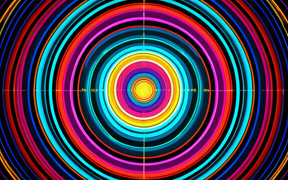 An illuminated target, with concentric glowing rings pulsating in vibrant colors