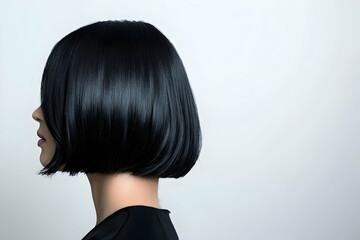 Stylish black bob hairstyle isolated on a white backdrop for a modern look.