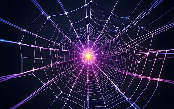 An abstract glowing web, with pulsating threads connecting radiant nodes