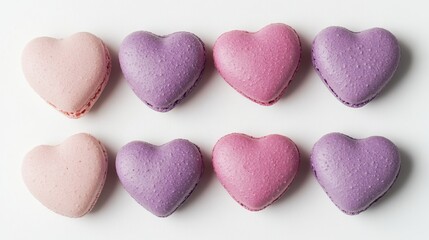 Obraz premium Pink Heart Sweet macarons isolated on a white background,Love romantic,Happy Valentines Day,Macaroons cake creative layout,Sweet collection and design element, Flat lay.