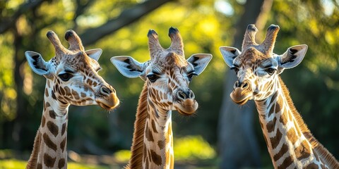 Close up view of a female southern giraffe alongside other southern giraffes, showcasing their unique features and social behavior in a natural setting. Southern giraffes are fascinating creatures.
