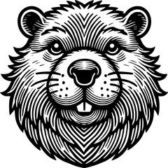 Beaver Head Logo portrait hand drawn animal vector illustration, perfect for educational material, wildlife designs, or coloring books	