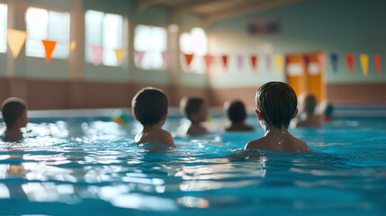 Obraz premium Children learning to swim during a school swim class