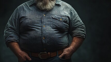 A Rugged Man Wearing A Denim Shirt And Brown Belt