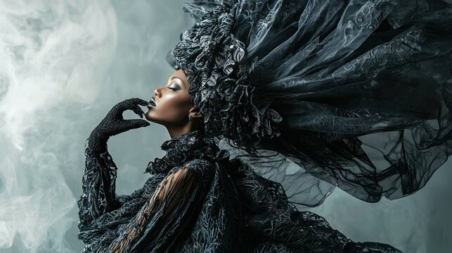 Editorial fashion shoot in a high-end studio featuring avant-garde designs