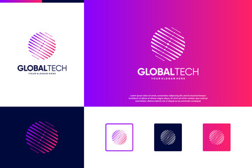 Digital information services, with the concept of a globe, network connection, illustration template design. © dhulpikir