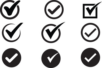 checkmark icon button set, right or correct, tick box symbol sign vector