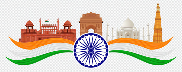 Republic Day  Banner, India's Landmarks with Flag, Republic Day Celebration. 26 January  Banner, Sale. 