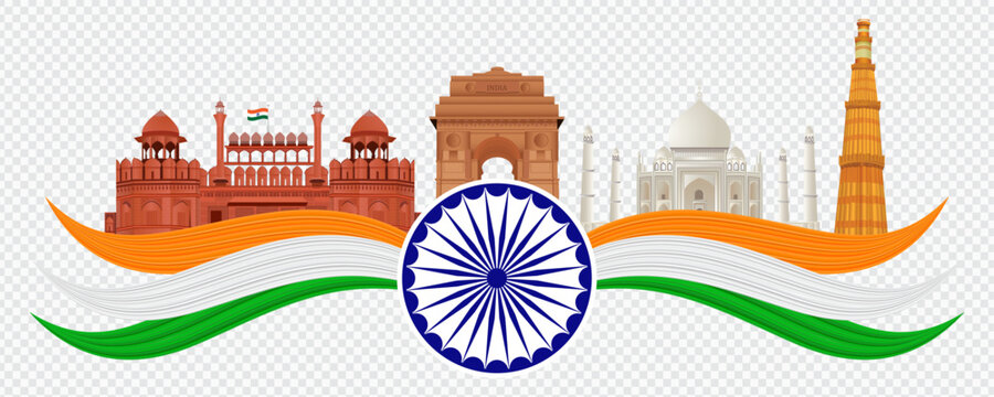 Republic Day  Banner, India's Landmarks with Flag, Republic Day Celebration. 26 January  Banner, Sale. 