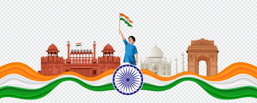 Happy Republic Day, India with Landmarks and Flag. Sale. Republic Day Banner,

