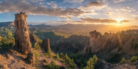 Fototapeta premium Roque Nublo stands out as a notable natural landmark, celebrated for its unique features, making Roque Nublo a must see destination for nature enthusiasts and photographers alike.