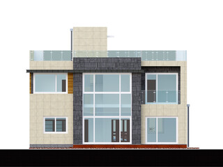 3d elevation rendering illustration of a modern single house plan layout