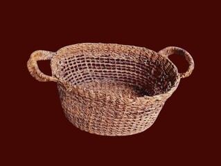 In the picture is a brown woven basket made from jute rope with two handles on both sides. It can...