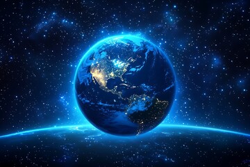 Obraz premium Brilliant Blue Planet Earth at Night from Space