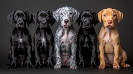 Four adorable puppies sitting in a row