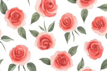 Artistic red rose pattern on white aesthetic digital floral art