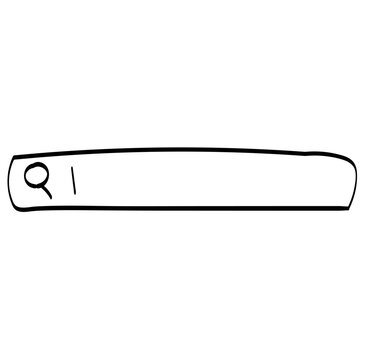 Simple black and white line drawing of a search bar with a magnifying glass icon on the left side. The search bar is rectangular with rounded edges, empty, indicating that it's ready for a user to inp