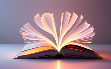 A glowing abstract book, with pages turning in the air, glowing softly with neon highlights