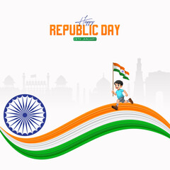 Republic Day Poster, Happy Republic Day with Boy and Indian Flag