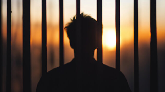 Silhouette of a person standing behind bars, symbolizing confinement and the struggle for freedom, reflecting themes of resilience and hope in overcoming obstacles