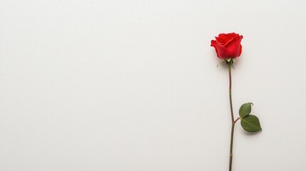Simple elegance red rose stem against white background