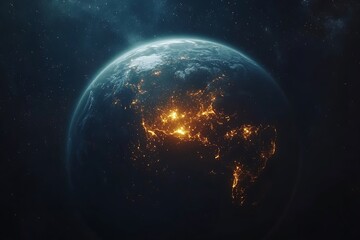 Night Earth City Lights and Starry Sky