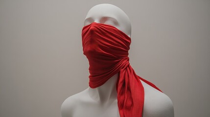 Mannequin with Red Scarf Covering Face