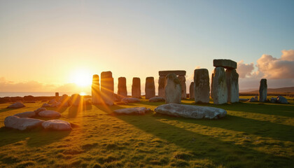 Sunrise over ancient stones, illuminating the mystique of a historic site