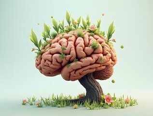 Brain Tree: A Symbol of Growth, Creativity, and the Flourishing Mind. The brain, depicted as a tree, symbolizes the potential for intellectual growth, creativity, and mental well-being.