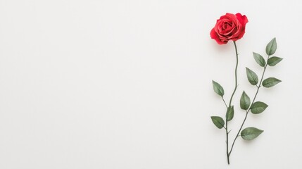 Captivating red rose centered on white minimalist aesthetic