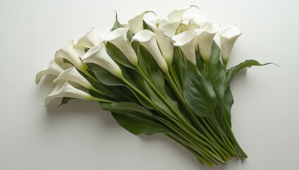 Obraz premium Elegant bouquet of white calla lilies on white background.