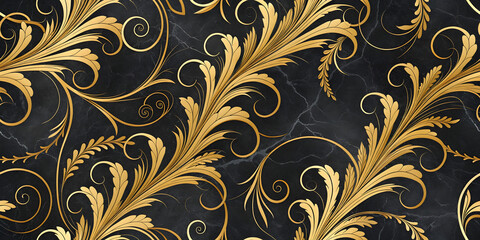 A seamless vintage floral pattern with ornate swirl designs, leaves, and flowers, perfect for wallpaper or fabric, featuring intricate damask texture and antique retro style decoration