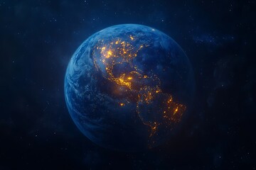 Obraz premium Night Earth Global View City Lights Stars