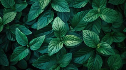 Fototapeta premium Fresh green mint leaves create a lush and vibrant natural background in a garden setting during daylight hours