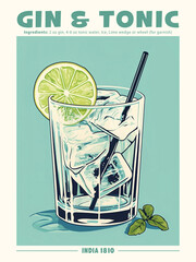 Gin and Tonic Cocktail Poster India 1810