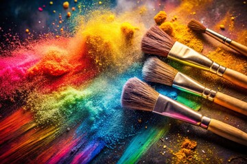 Obraz premium Double Exposure Chalk Art: Brushes & Dust, Abstract Painting, Creative Texture, Artistic Background