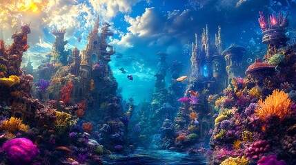 Vibrant coral reef teeming with aquatic life.