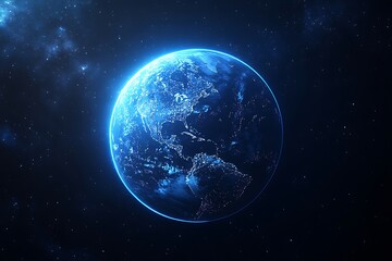 Blue Earth at Night Satellite View