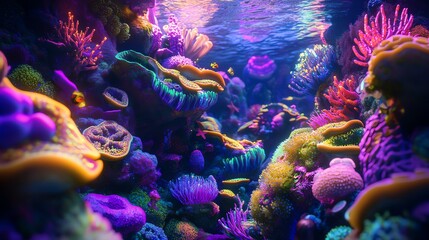 Vibrant coral reef teeming with marine life.