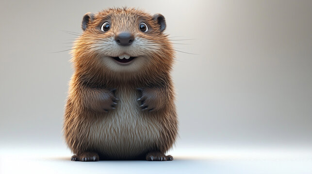 Cute cartoon 3D beaver smiling with funny expression