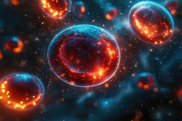 Obraz premium Abstract representation of glowing cells in a cosmic environment.